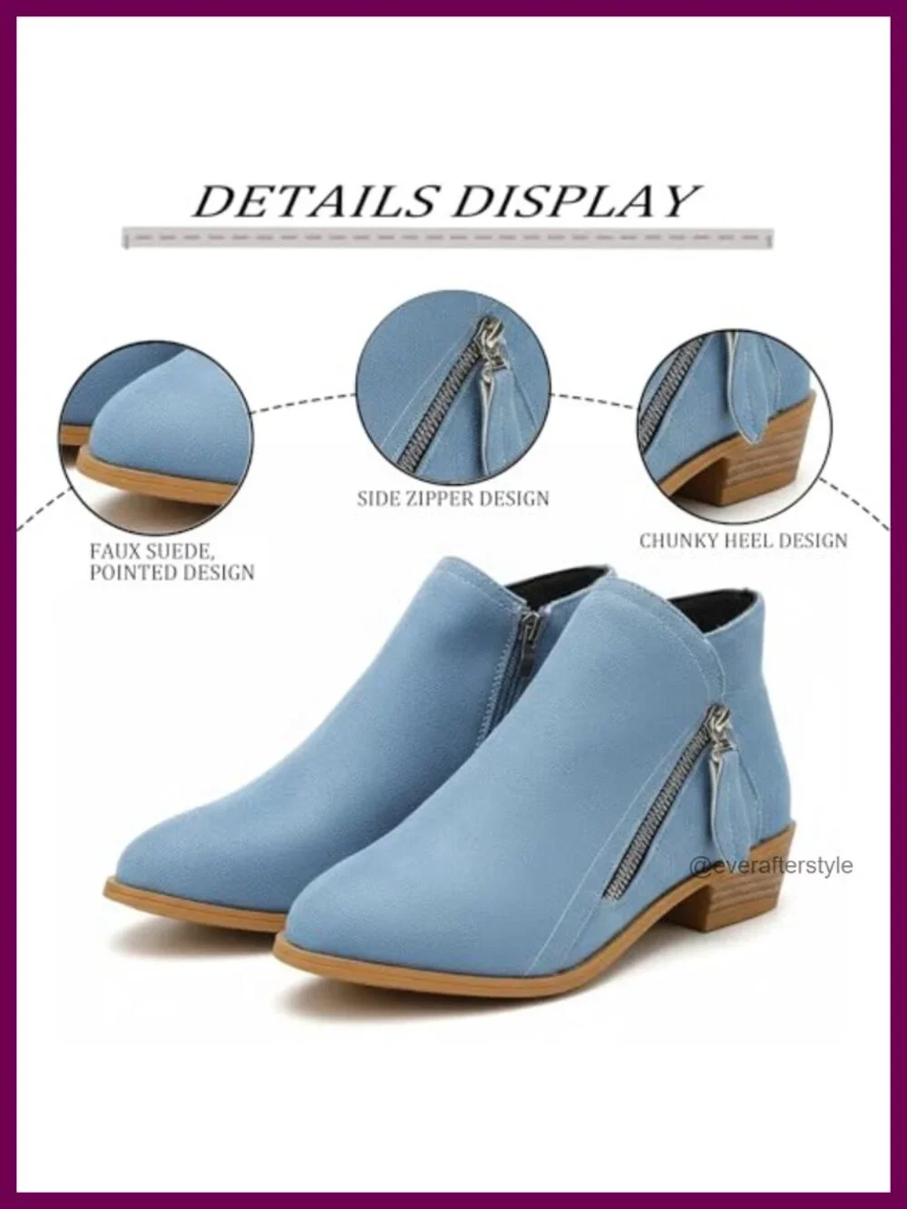 Faux Suede Chunky Heel Ankle Boots with Side Zipper Pointed Toe Retro Low Block